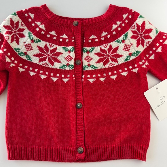 NWT Baby Girl Christmas Cardigan Snowflakes and Holly Leaves - Picture 7 of 8